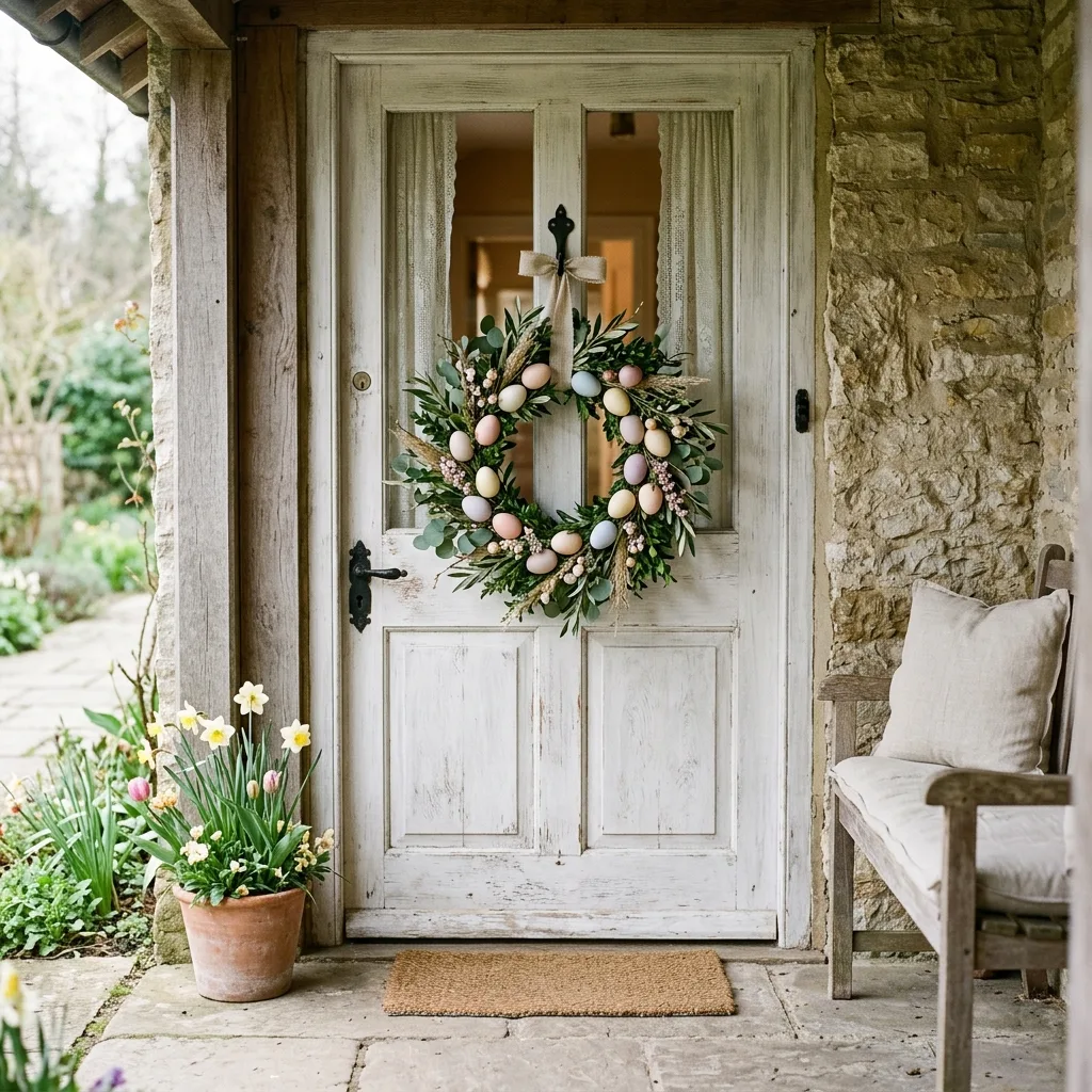 Whitewashed farmhouse Easter egg wreath